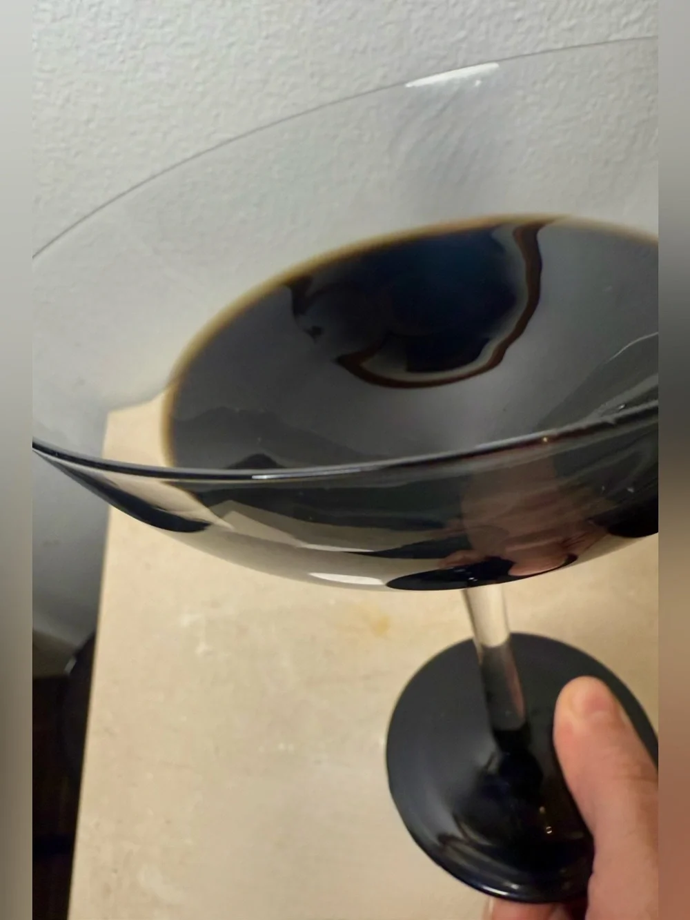 Pier 1 Elemental Black To Clear 7” Martini Cocktail Glass. 12oz